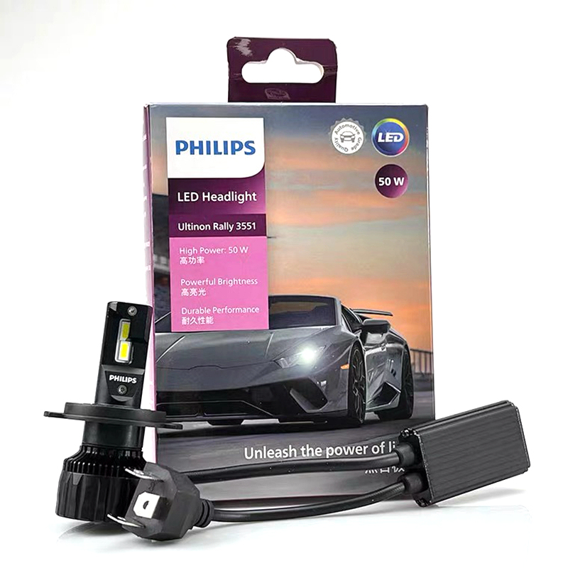 Philips LED H4 Ultinon Rally 3551 Max Power 50W 4000LM Car Headlight 6500K White LED Lamps Max Lumen Watt LUM11342U3551X2