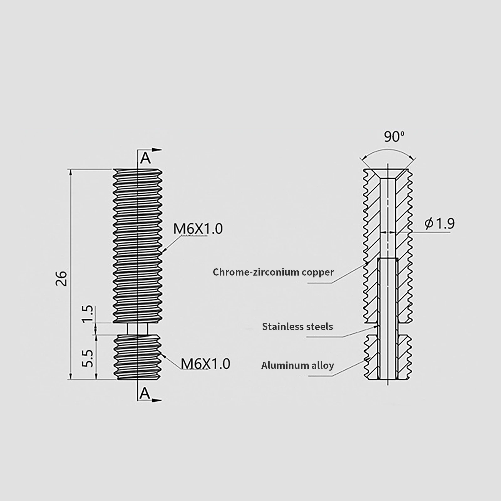 MK8 Throat 구리 티타늄 합금 열 차단 Throat, 필라멘트 MK8 핫엔드 3D 프린터 액세서리, 1.75mm, 1 개, 2 개
