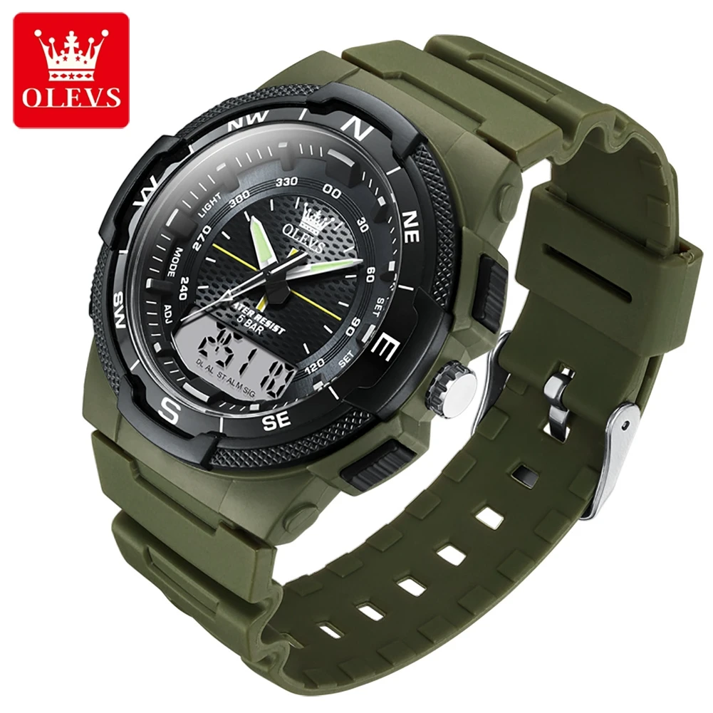 

OLEVS Original Men's Watches Top Brand Electronic Wristwatch 50m Waterproof Backlight Double Display Sports Watch for Man 1107