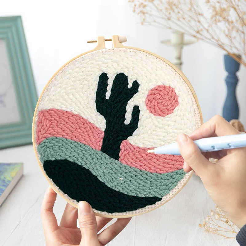 Punch Needle Embroidery Kit with Yarns Easy Embroidery Needlework Wool Work  Home Decor for DIY Beginners 