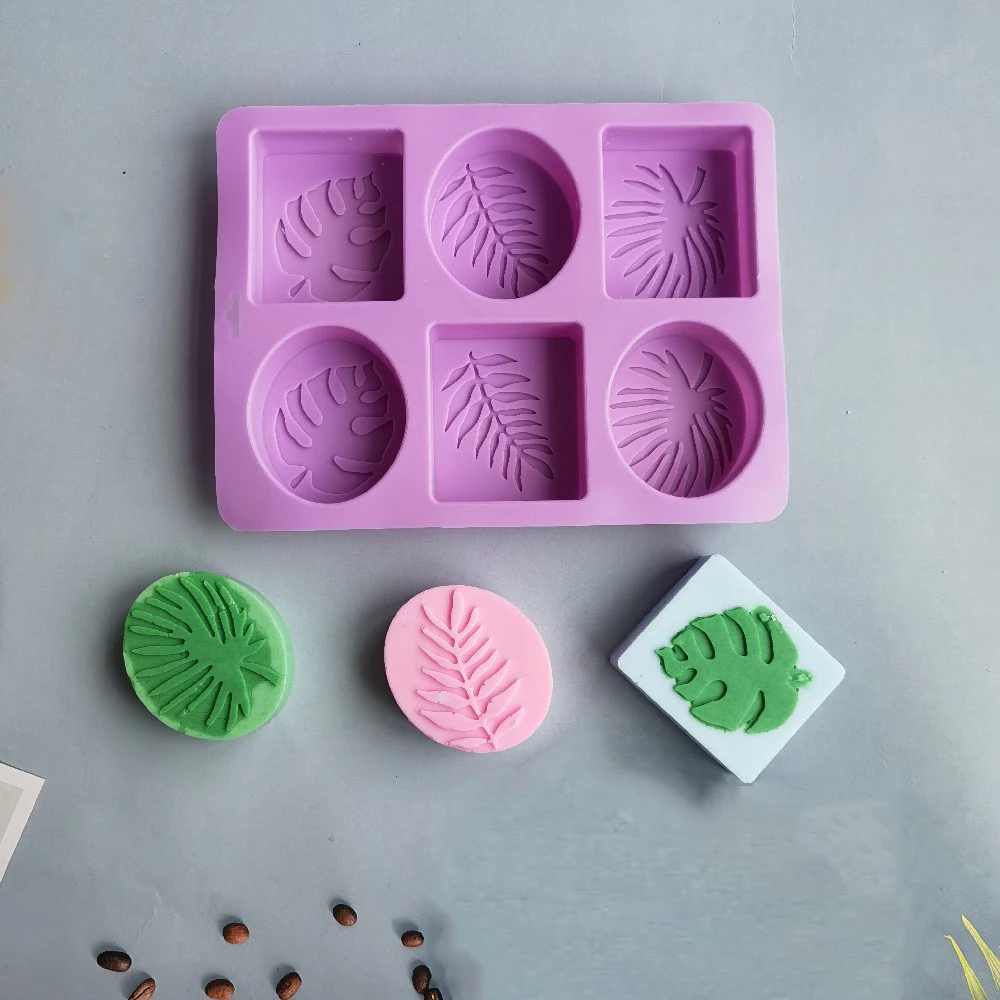6 Cavity Oval Square Soap Mold Silicone Handmade Craft Soap Making Various Plant Leaves Bathing Tools