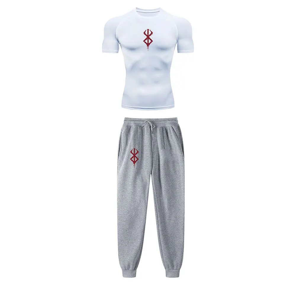 Anime Compression Set Berserk Guts Print Performance GYM Set Men's Athletic Workout Quick Dry Shirts + Sweatpants Unisex Sportwear sports suit