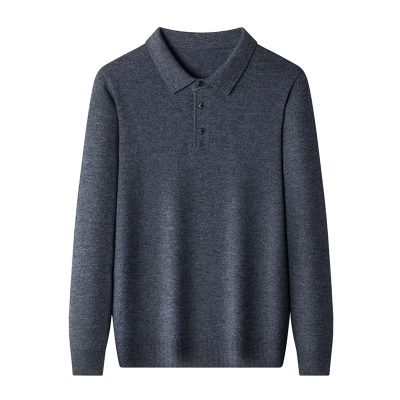 100% Wool Fashion Polo Sweater Men Top 2024 Winter Men Clothers Swethers Clothing Luxury Korean Vintage Simple Knitted Pullover 3
