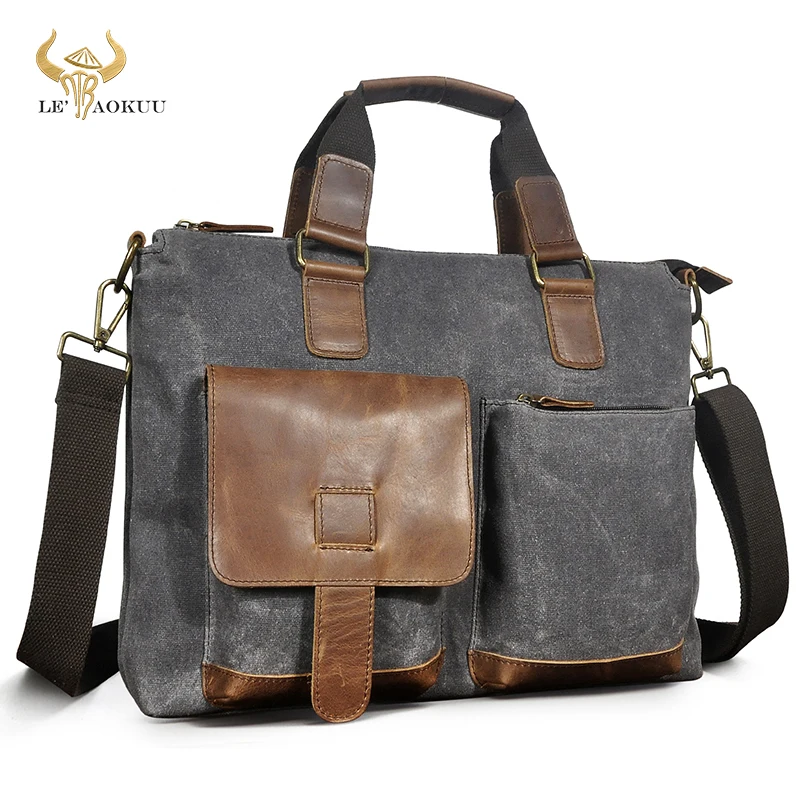 

Canvas+Natural Cow Leather Design Travel Business Maletas Briefcase 15" Laptop Case Messenger Bag Portfolio Tote For Men B260