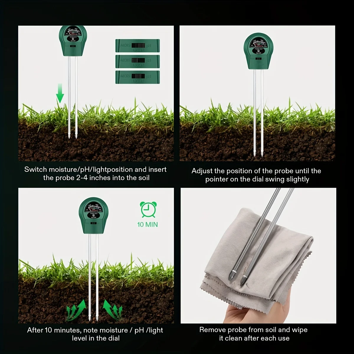 Soil Moisture Sensor Soil Tester Soil Moisture Meter Soil Meter 3-in-1 Plant Moisture Sensor Light and PH Tester for Home Garden Farm Outdoor Use