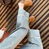 Plus Size Maternity Wide Leg Jeans for Spring, Stretch Straight Cut 9/10 Length Pants, Casual Pregnancy Denim Trousers 2