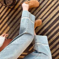 Plus Size Maternity Wide Leg Jeans for Spring, Stretch Straight Cut 9/10 Length Pants, Casual Pregnancy Denim Trousers 2