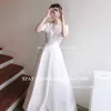 XPAY Simple Soft Satin Korea Wedding Dresses A Line Short Sleeve Sweep Train Bridal Gowns Cut Out V Neck Pleats Bride Dress 1
