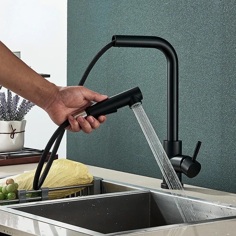 

Kitchen Sink Faucet Pull Out 2 Function Spout Taps Rotation Deck Mount Stainless Steel Cold Hot Water Mixer Washing Crane
