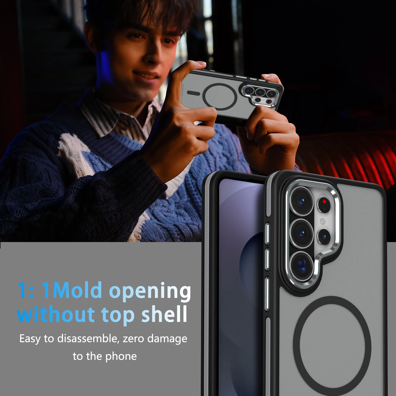 Bicolor Matte Clear MagSafe-Compatible Shockproof Phone Case with Magnetic Wireless Charging 杜