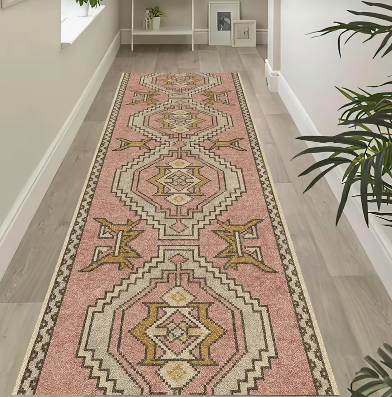שטיח רץ בוהו טורקי וינטאג' גיאומטרי מסדרון שטיח ברוק זהב פרחוני מסדרון חדר שינה עיצוב בית שטיחים