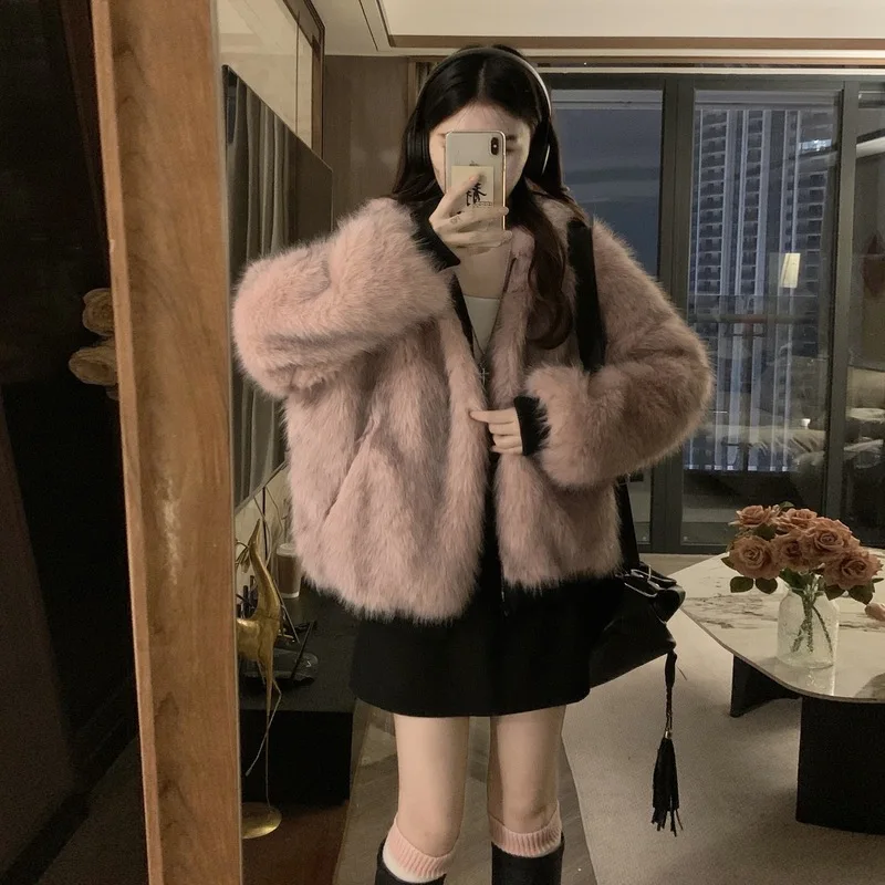 Double Sided Winter Coat Women Clothing Imitation Mink Fur Fur Hooded Cotton Jacket Female Warm Cotton-padded Clothes Outerwea