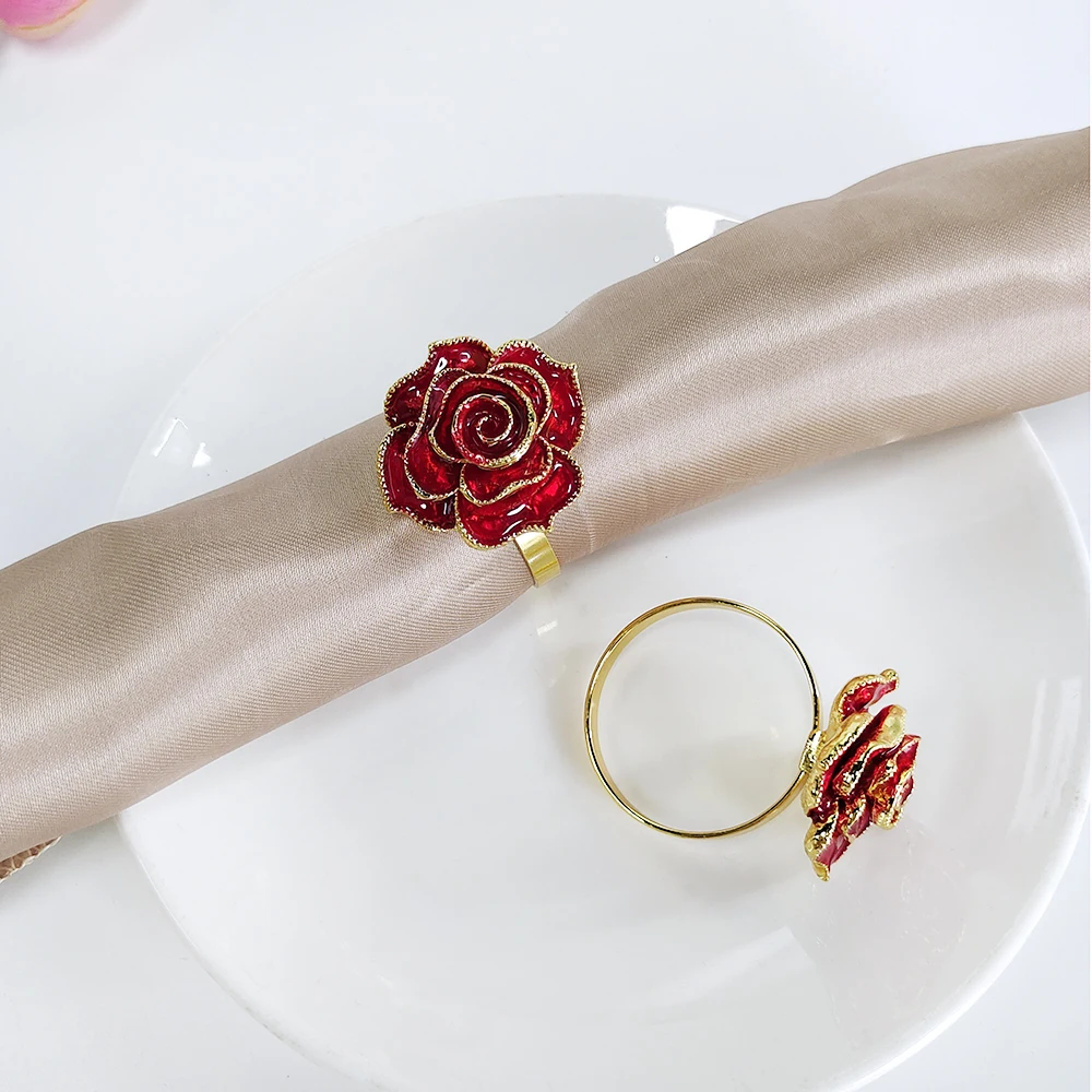1Pc Valentines Day Napkin Rings Red Rose Heart Shape Napkin Holder Ramantic Dinner Table Decoration Valentine Day Party Supplies