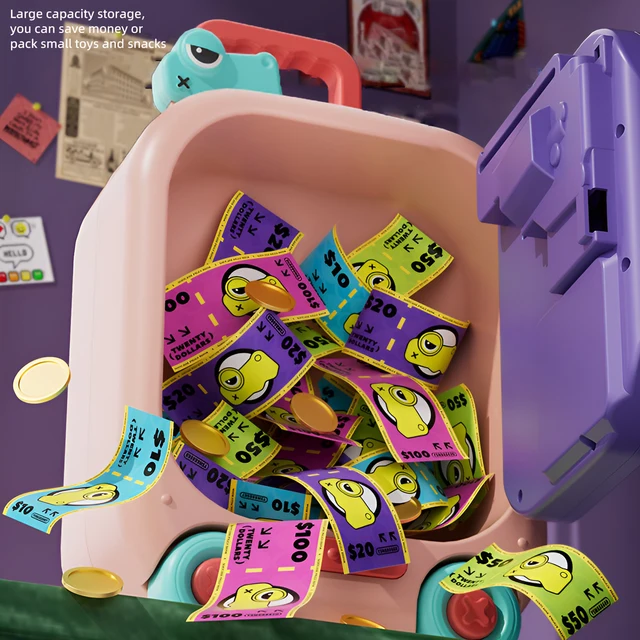 2 in 1 Auto-Rolling Money Password Electronic Atm Bank Children Fingerprint Password Lock Game Pretend Play Preschool Toys Gifts 6