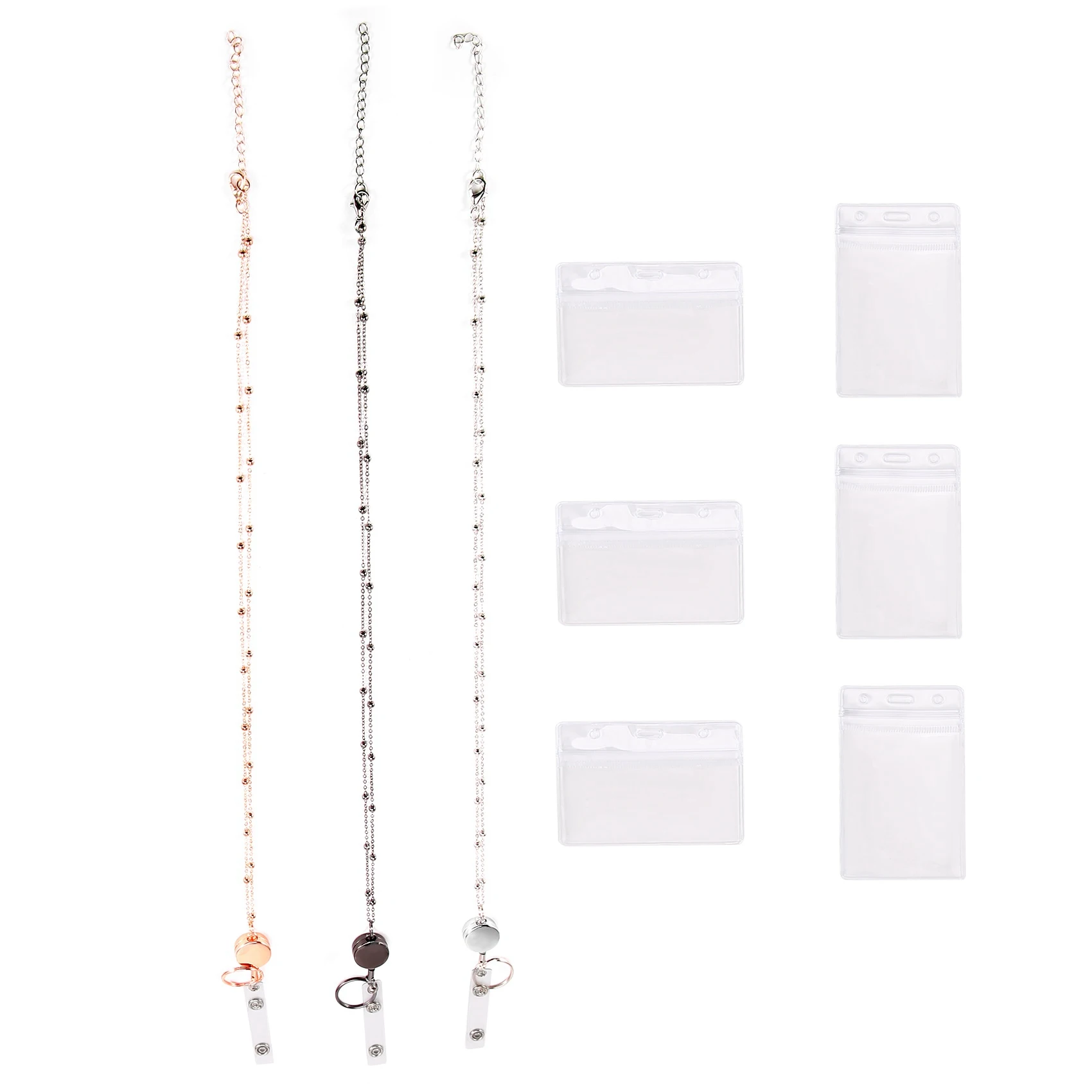 

Retractable Badge Scroll Lanyard with ID Card Holder, 3 Pcs Beaded Badge Lanyard Necklace with 6 A