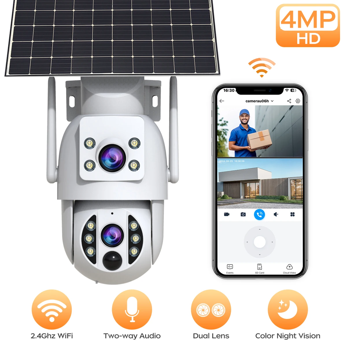 JOOAN-cámara de seguridad WiFi de 6MP para exteriores, cámara IP Solar inalámbrica de doble lente, visión nocturna PIR, seguimiento automático de batería, CCTV