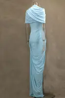 Elegant Women's Long Dress Summer Holiday Skin-Friendly Retro Shawl Pleated Vertical Cut Wrap Party Dress New Style 2025 - Image 5