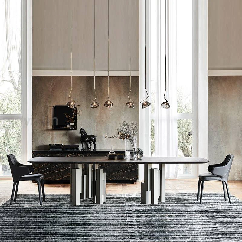 

Italian Style Rectangle Table 6 Chairs Light Luxury Solid Wood Panel Tabletop Design Base Dinner Marble Hotel Dining Room Table