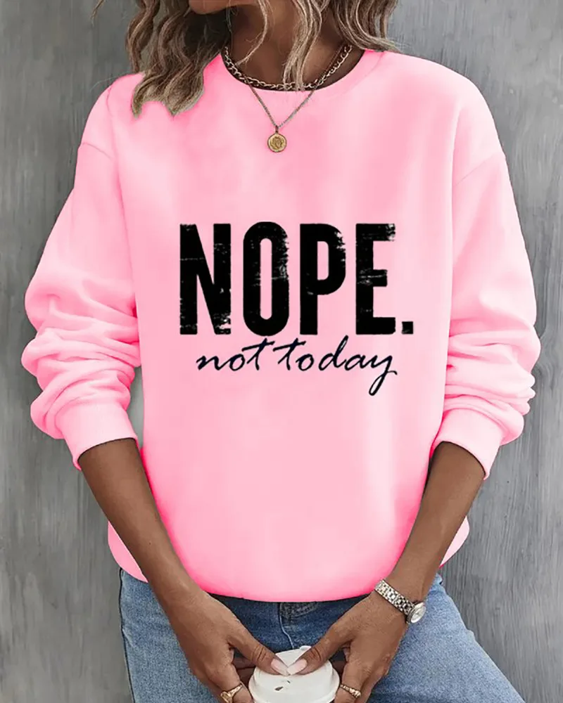 

Women Sweatshirts Round Neck Print Letter Hoodies Long Sleeve Loose Fit Casual Streetwear Pullovers Autumn High Street 2023