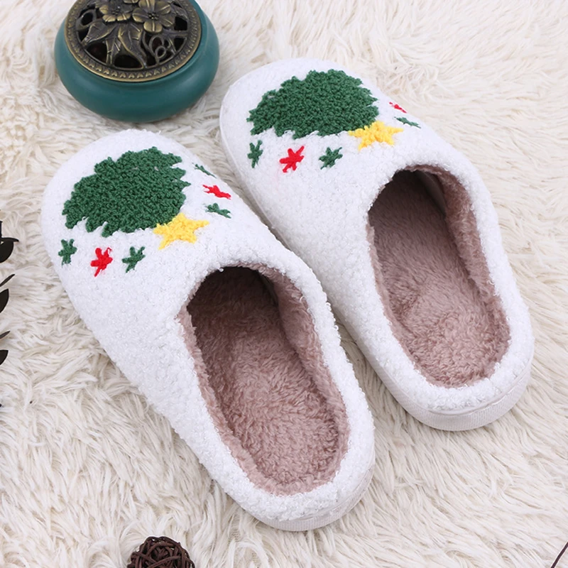 Christmas Tree Fluffy Slide Slippers Ladies Soft Plush Winter Home Footwear Party Gift for Girls Holiday Xmas Indoor Women Shoes