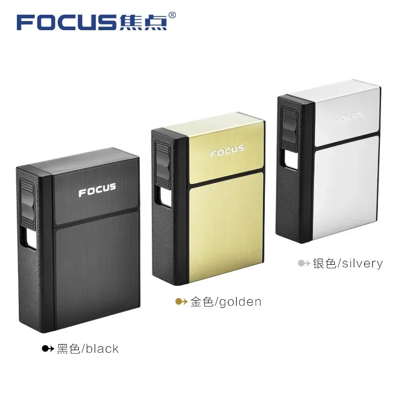 focus cigarette case with lighter USB Lighter with Cigarette Case, Flameless, Detachable, Electronic,  Windproof, 20 Cigarettes Capacity Box