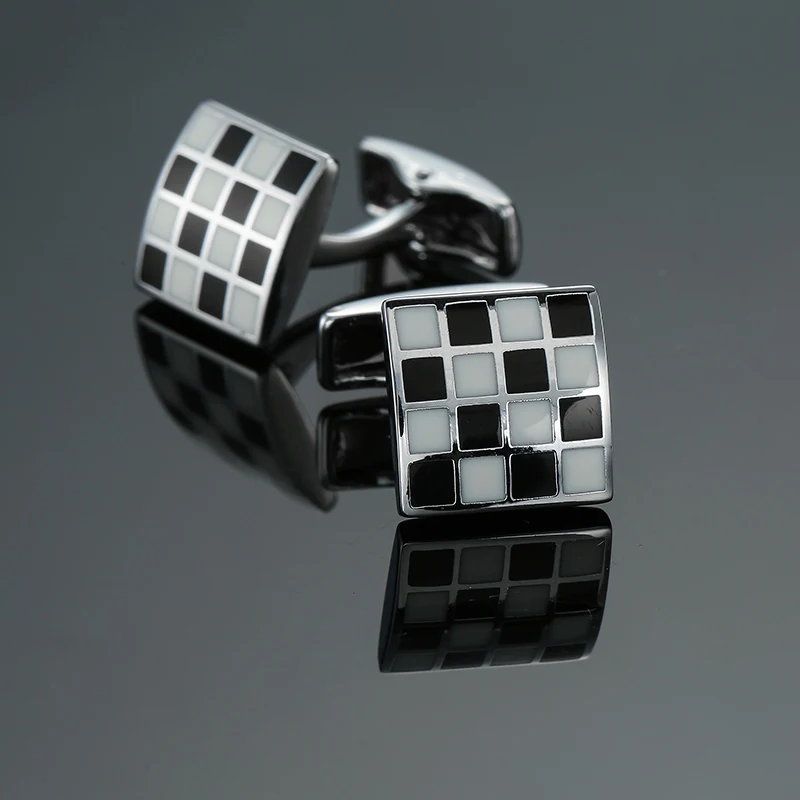Luxury Mens Cufflinks - Classic Square Blue  Black Retro Pattern Suit Accessories