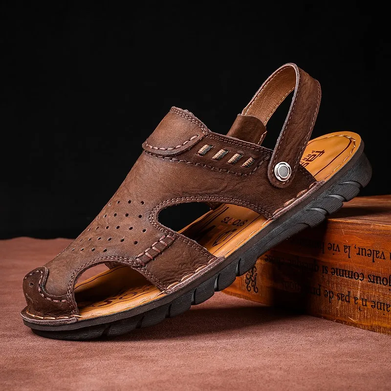 

Men Genuine Leather Sandals Summer Classic Men Shoes Slippers Soft Men Roman Comfortable Outdoor Walking Footwear Hiking Shoes