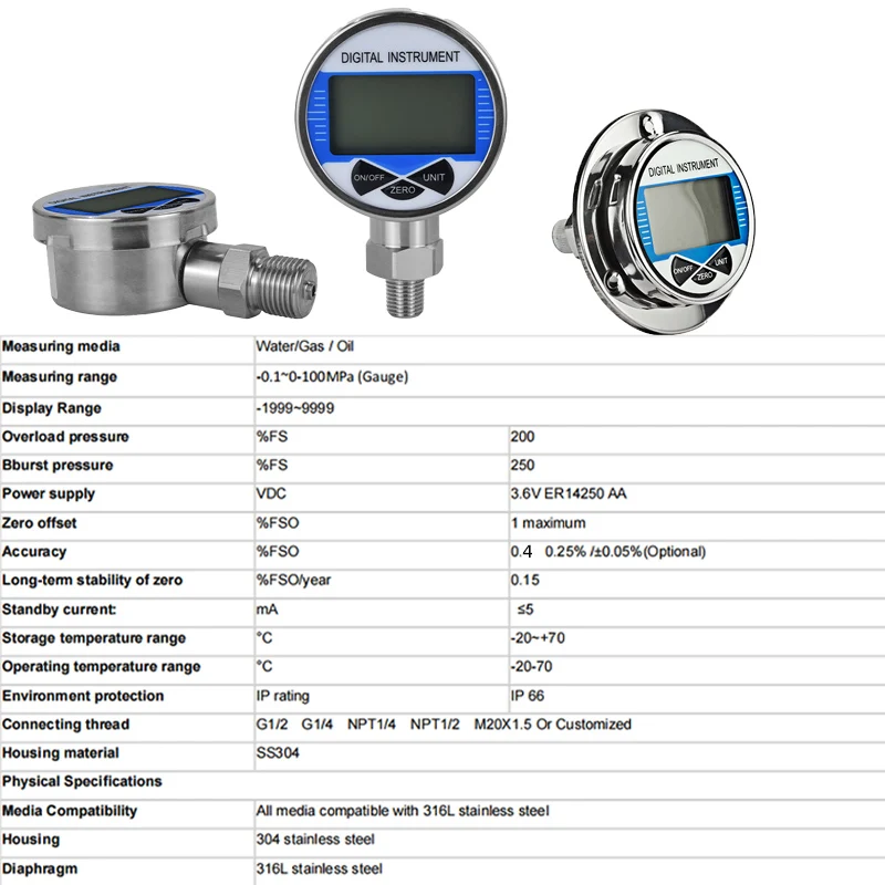Digital Pressure Gauge 400bar 1000bar Air Liquid Fuel Oil Water Digital Pressure Manometer M20*1.5 Gauge Digital Pressure Gauge