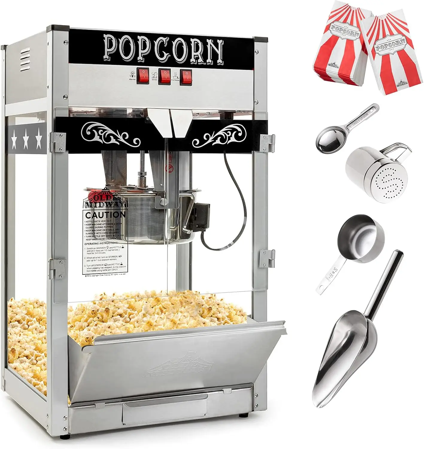 Olde Midway Commercial Popcorn Machine Maker Popper Large 12Ounce Kettle updated modern features