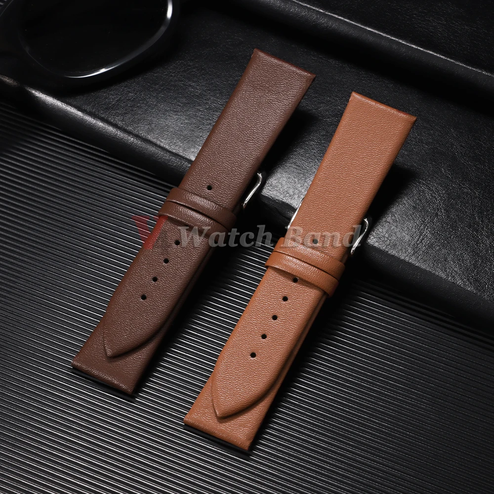 Elegant Vintage Brown Slim Leather Watch Strap - Ultra-Thin Wrist Band
