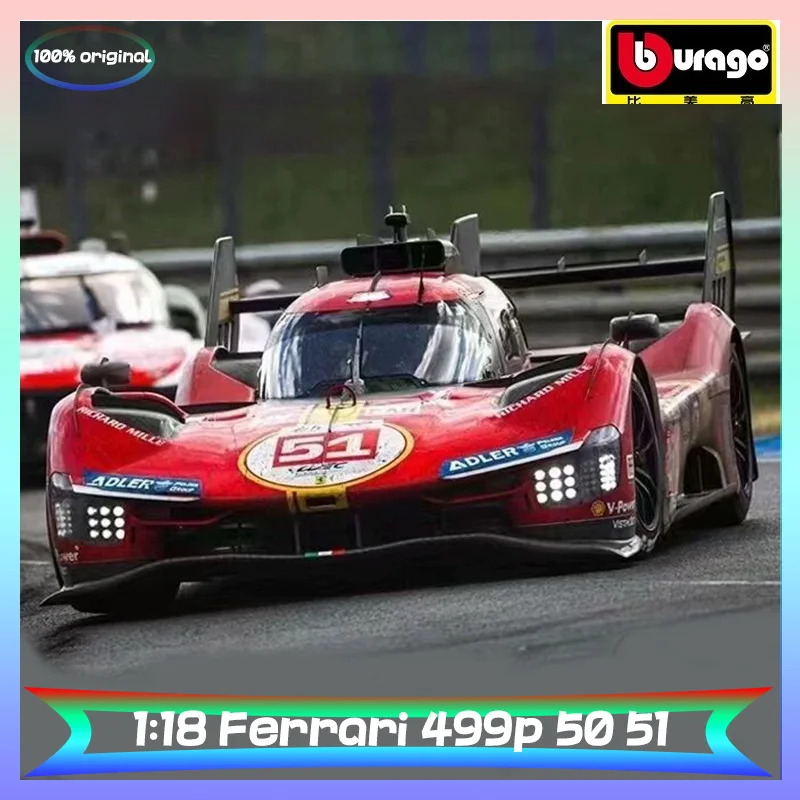 

Новинка, лидер продаж, Гоночный Автомобиль Bburago Ferrari 499p 50 51 1:18, мужской чемпион, роскошная модель автомобиля из сплава
