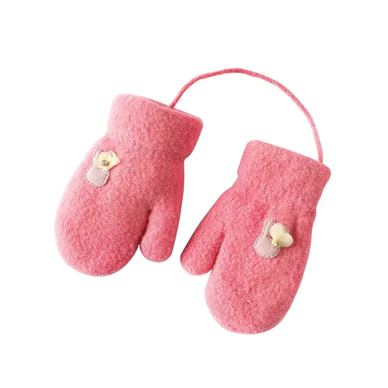 Warm Cartoon Bear Kids Mitten for Boy Girl Chi Korea Cute Bear Toddler Glove Autumn Winter Thicken Furry Mitten for 1-6 Year