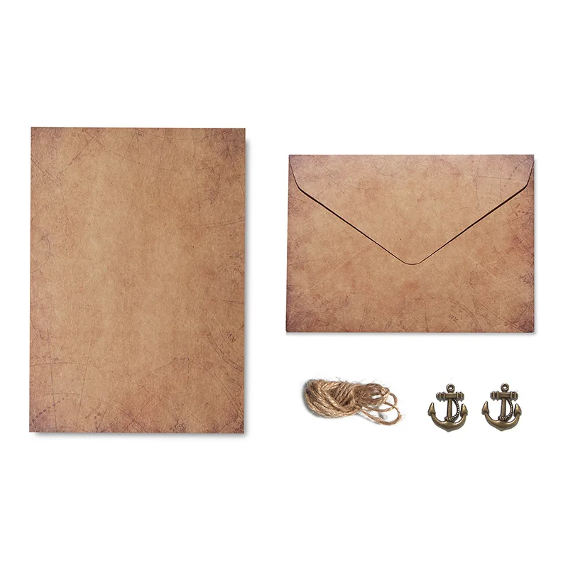 Bview Art Vintage Kraft Letterhead Envelope Set A5 Handwritten Letterhead Confession Twine Hanging Decoration
