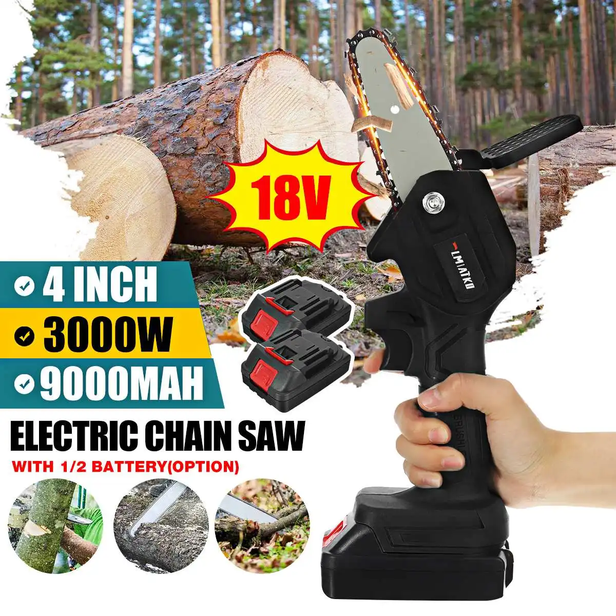 3500W 4 Inch Mini Electric Chainsaw With Battery Display Rechargeable Garden Pruning Saw Woodworking Tool For Makita 18V |