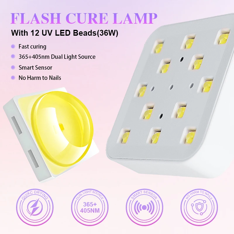 UV LED 네일 램프, 360 °   유연하고 빠른 건조를 제공하는 네일 램프, 에너지 저장 기능, 자동 센서, 휴대용 젤 네일 드라이어 라이트 (3가지 타이머 포함)