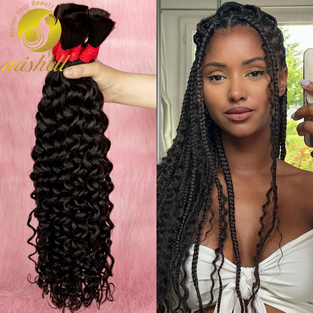 

Water Wave 26 28 Inch Human Hair Bulk for Braiding No Weft 100% Virgin Curly Human Hair Braiding Hair Extensions for Boho Braids