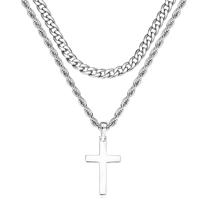 Sterling Cross Double Layered Necklace 2