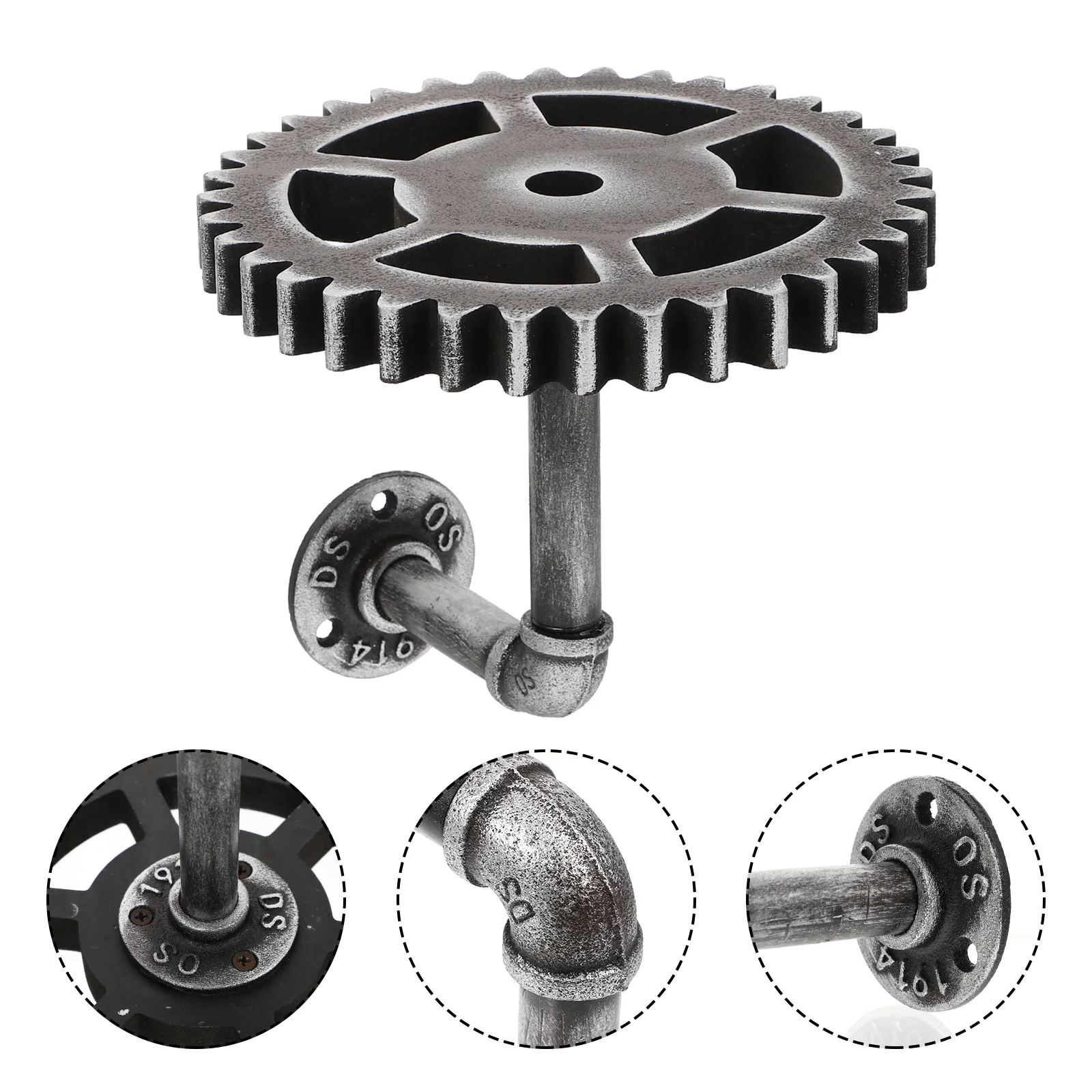 Toothed Gear Wall Shelf Pipe Bracket Hooks Iron Industrial Tube Steampunk Brackets