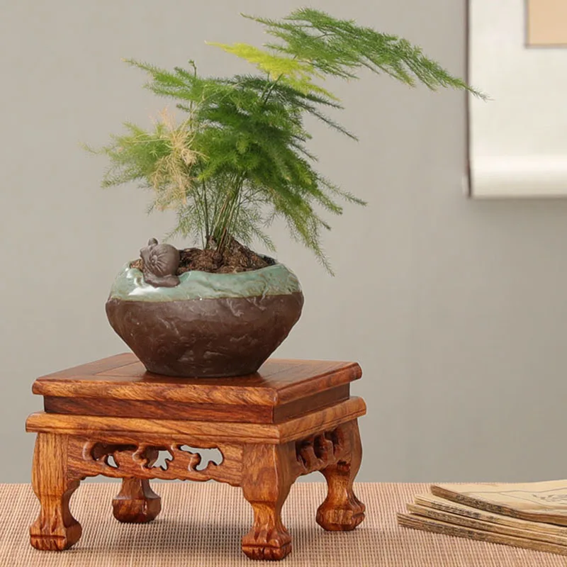 Pear wood Buddha statue, stone ornament base, rectangular solid wood teapot, vase, bonsai, fish tank, square base bracket