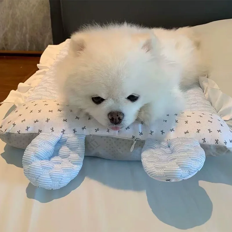 Summer Cooling Dog Bed Mat Ice Silk Pet Sleeping Pad With Pillow Washable Non-Slip Pet Mat For Small Dog Cats Summer Heat Relief_voghion.com