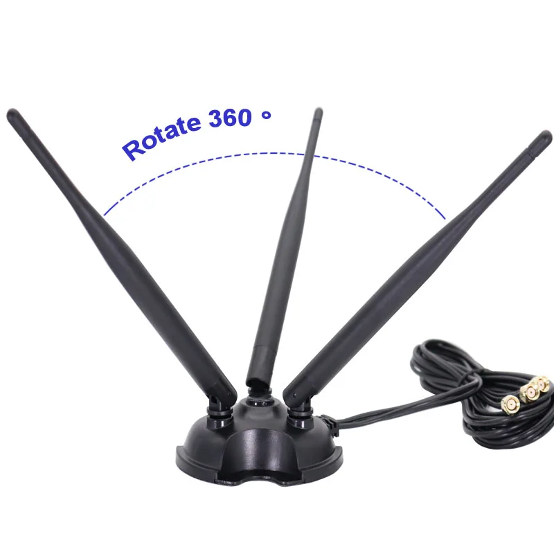 3*3 2.4G 5.8G Dual Band Extension Cable with Magnetic Base 12DB RPSMA Antenna for WIFI Router Networking Wireless Network Card