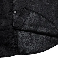 Chemises habillées en soie Paisley noire à manches longues pour hommes, chemise sociale de smoking décontractée, vêtements de luxe de styliste pour hommes 5