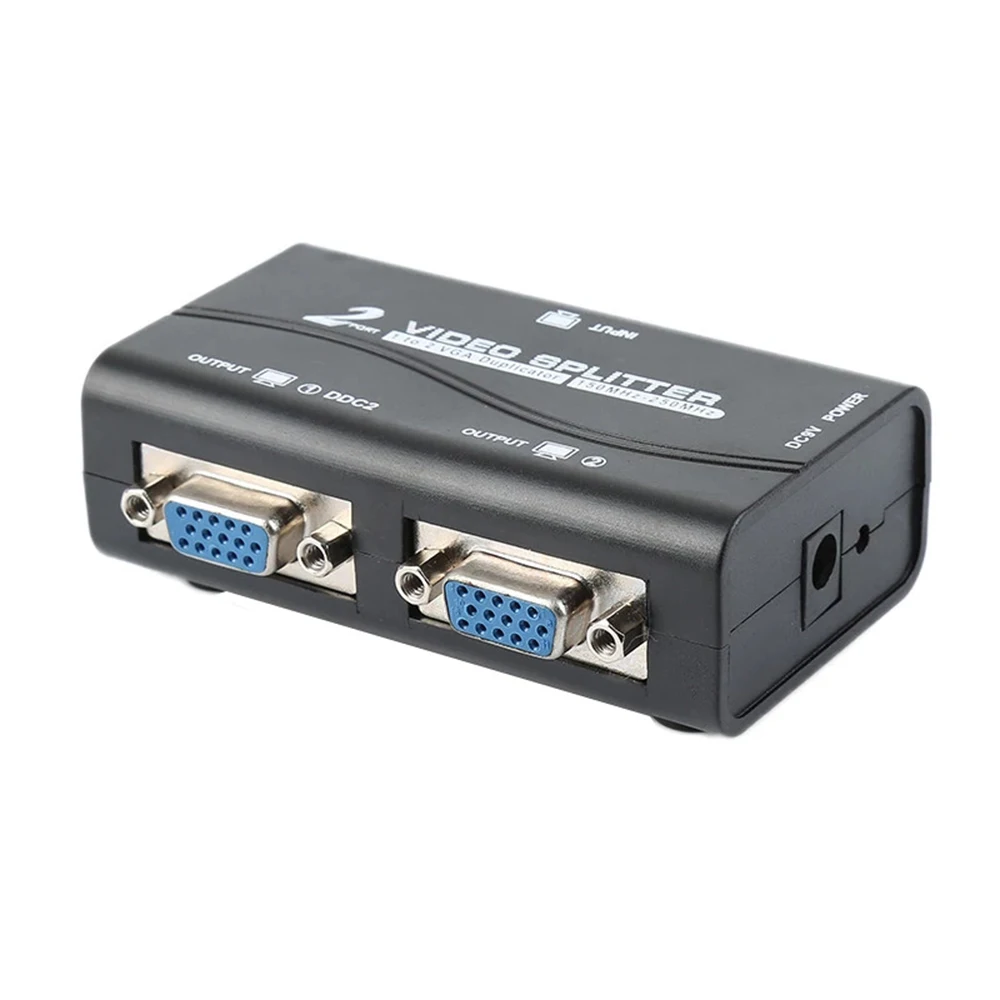 Portable 1 PC to 2 Monitor Video Splitter Adapter VGA Splitter Duplicator USB cable