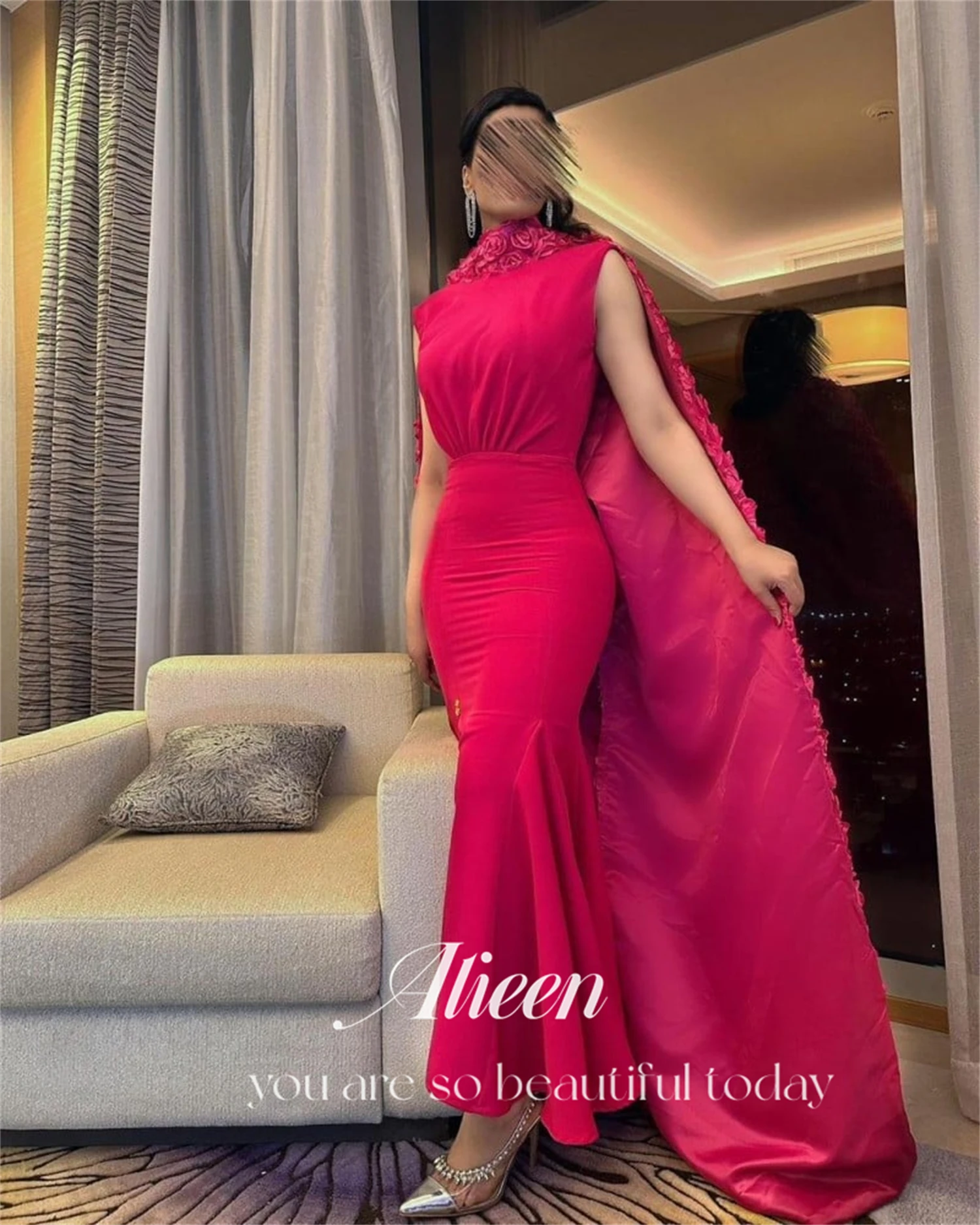 

Aileen Flower Shawl Evening Dress Mermaid Rose Red Grace Women's Luxury Party Long Wedding Saudi Dresses Gown Ball Gowns 2024