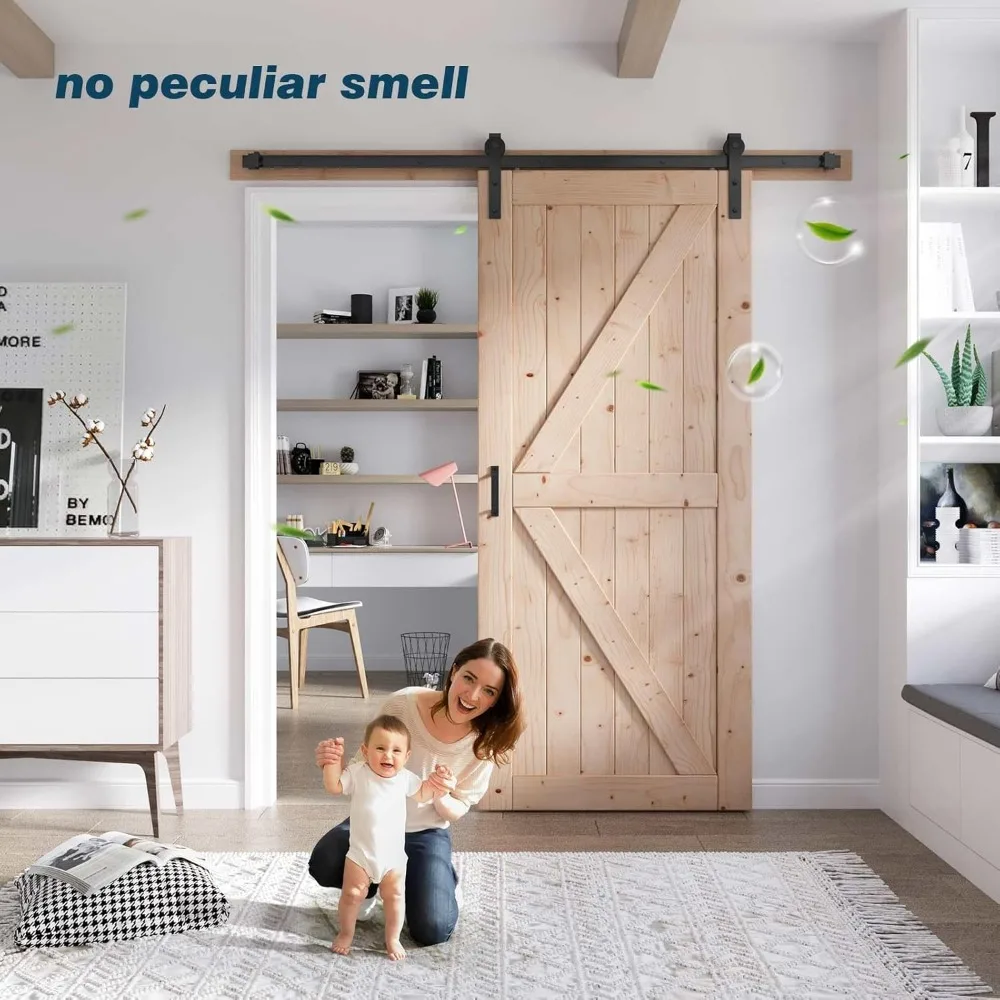 36in x 84in Wood Barn Door with 6.6FT Barn Door Hardware Kit Included K Shape Solid Spruce Wood Panel Need 4