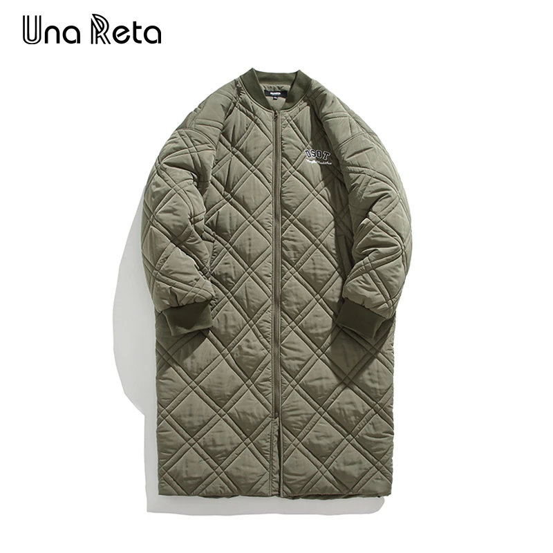 

Una Reta Autumn Winter Men Coat New Casual Long Parka Coat Streetwear Men Clothing Hip Hop Plaid Cotton Couple Jacket Overcoat