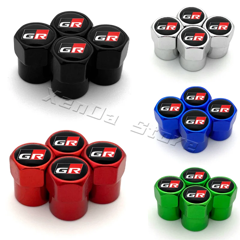자동차 휠 타이어 밸브 캡 에어 스템, 도요타 GR 스포츠 가주 레이싱 야리스 86 코롤라 힐럭스 수프라 C-HR 타이어 플러그 액세서리, 4 개 