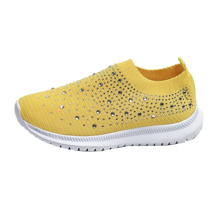 Sheer Gather Flatshoes37新品未使用 women Fashion Crystal Sneakers Breathable Mesh Slip On Flat