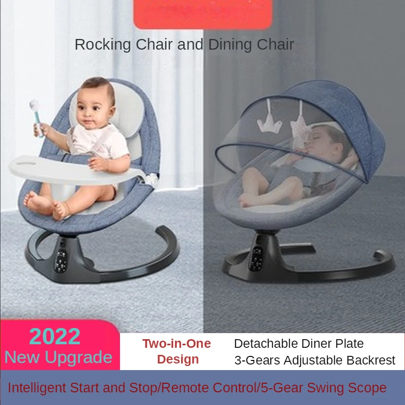 

Infants Baby Rocking Chair Newborn Baby Cradle Sleeping Swing Bouncer Soothing Electric Cradle Rocker Chair with Dinner Plate