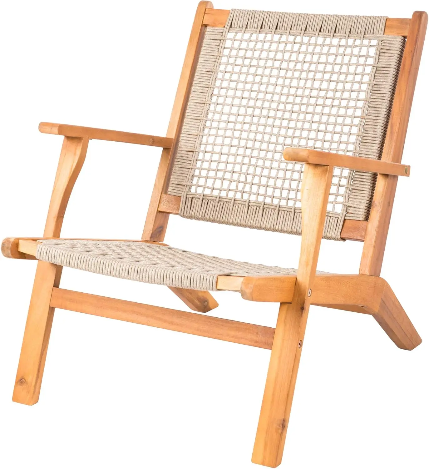 62773 Vega Natural Stain Outdoor Chair Acacia Wood Construction Hand Woven Seat Mid Century Design Comfortable Reclining